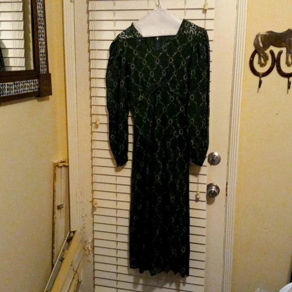Beautifully made dress, looks custom, vintage, no tags, M, green and gold mesh - Picture 1 of 6